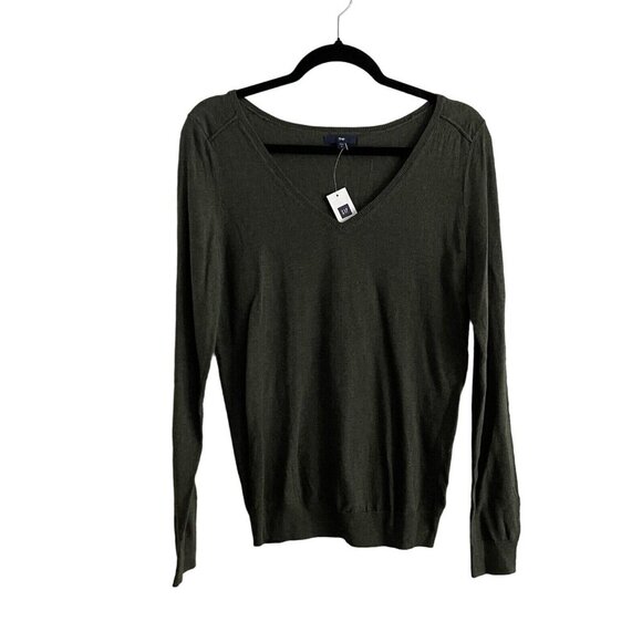 Gap Women S Olive Green V-Neck Wool Blend L/S Pullover Lightweight Sweater NWT - Picture 1 of 10